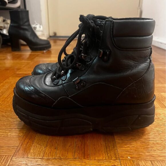 $495 The Kooples Black Leather Platform Grunge Boots Sneakers, SIZE 7 (38) - Picture 5 of 5